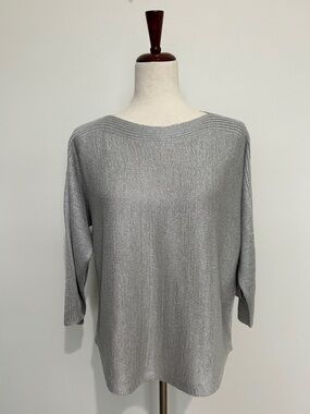 Chico’s Pressed Shine Silver Pullover Sweater NWT Size 1